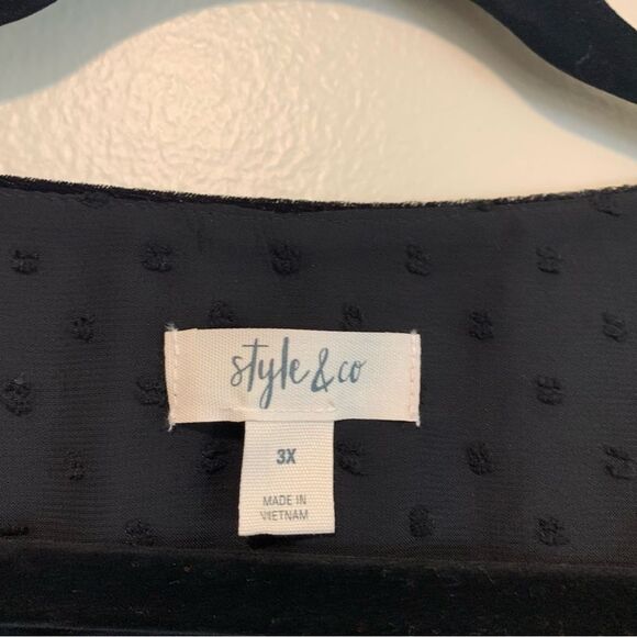 Style & Co black sheer Swiss dot and velvet blouse mixed media eyelet size 3x - Picture 2 of 8
